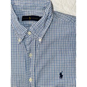 Ralph Lauren Mens Button Down Shirt Blue Gingham Check‎ Short Sleeve size Large